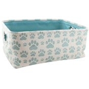 Wholesale - 17"x13"xH8 Ivory Linen wTeal Pet Bin Paw Prints all Over and Teal Interior C/P 12, UPC: 195010043182